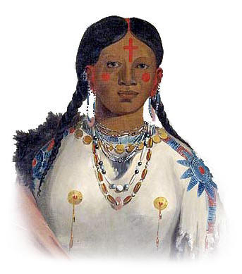 Picture of a Cheyenne Woman with dress and jewelry of glass beads